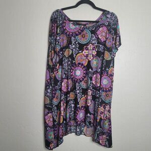 Early Rain Womens Boho Tunic Top Asymmetric Hem Floral Mandela Colorful Plus